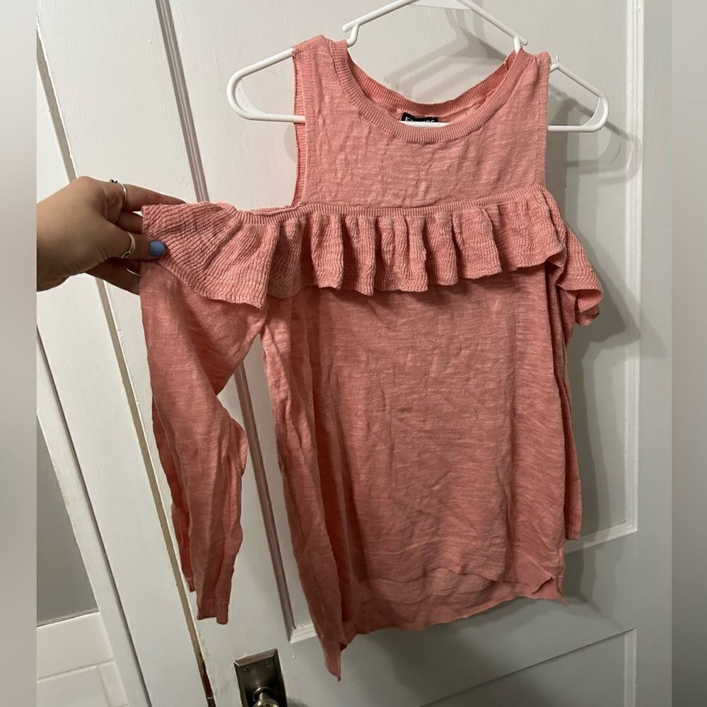 Express Pink Ruffle Cold Shoulder Top